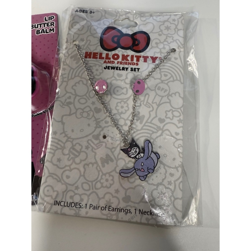 Sanrio Kuromi Pendant Necklace & Stud Earrings Jewelry Set Neon Tuesday NIB